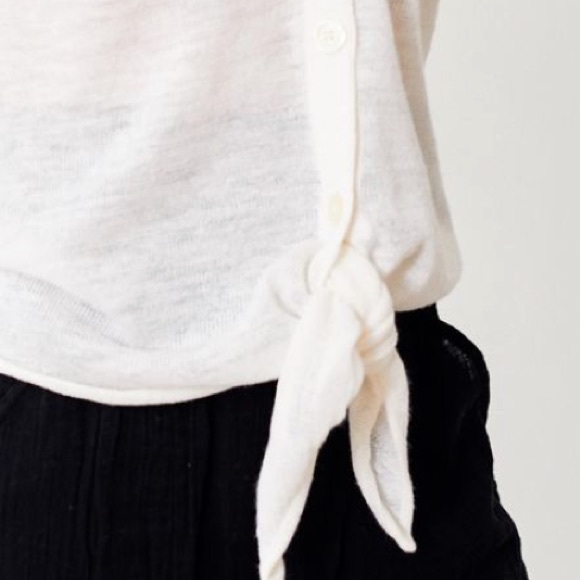 White + Warren Linen Blend Knit Toe Top Buttons Short Sleeve Ivory White - Picture 3 of 10